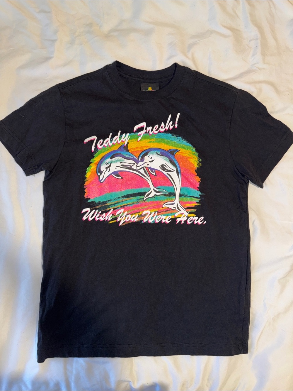 Teddy Fresh Wish You Were Here Dolphin T-Shirt Black Multi color XS
